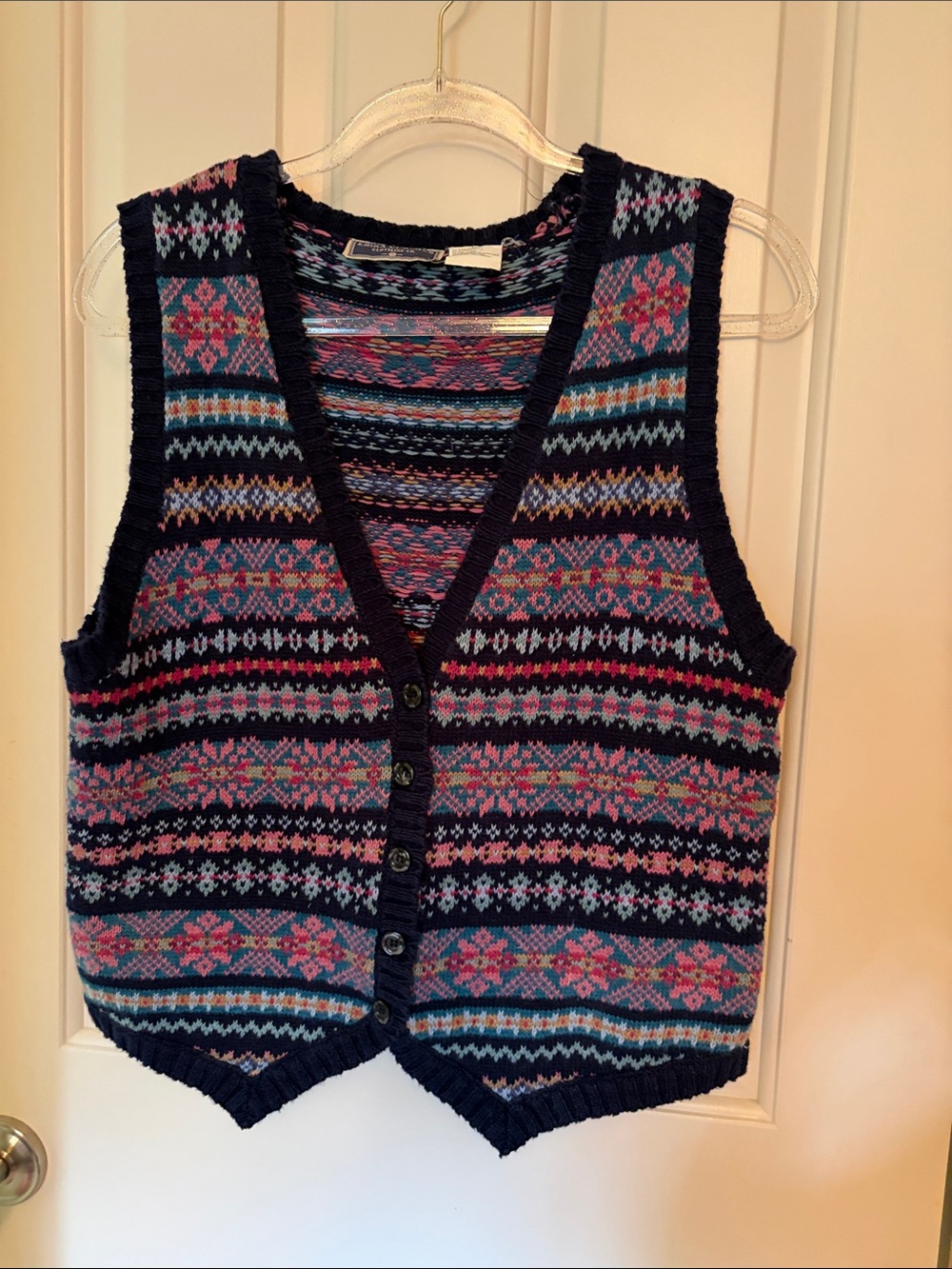 Navy Multicolor Fair Isle V-Neck Sweater Vest